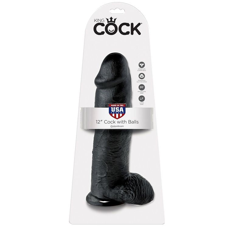 KING COCK - 12 DILDO PRETO COM BOLAS 30.48 CM - Sexshoptuga 