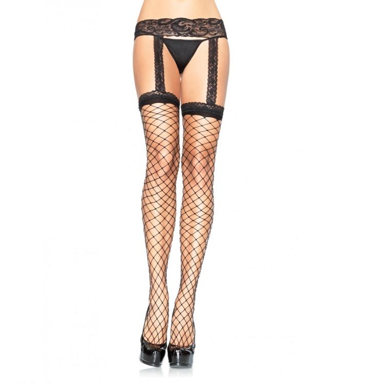 LEG AVENUE - MEIAS Arrastão COM LIGA DE RENDA PRETA - Sexshoptuga  Sexshoptuga 