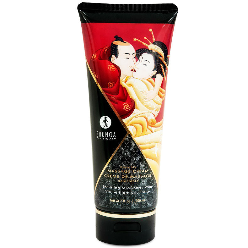 SHUNGA - CREME DE MASSAGEM MORANGO E CAVA 200 ML - Sexshoptuga 