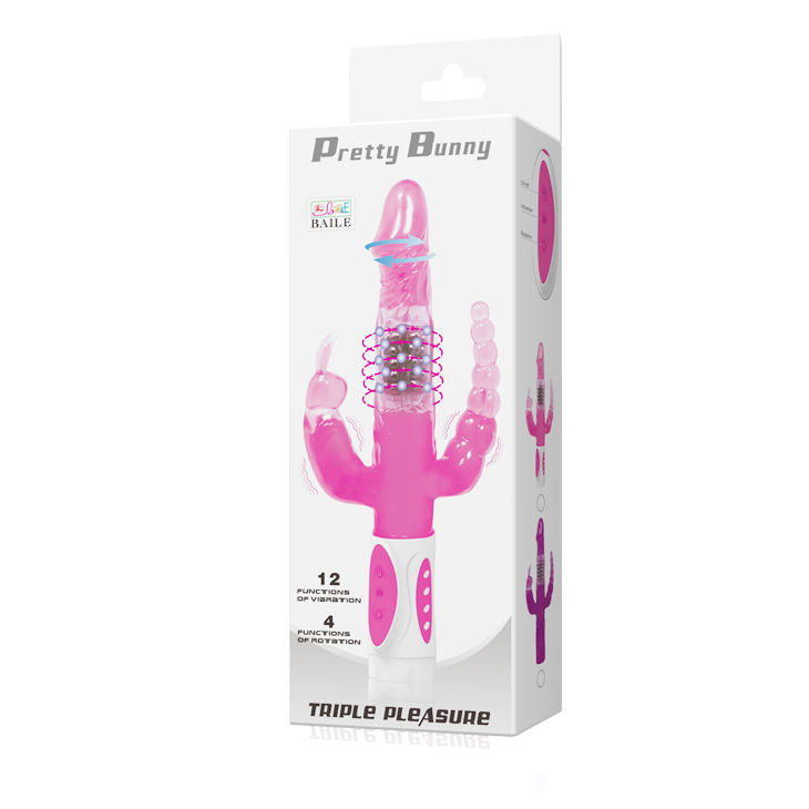 BAILE - PRETTY BUNNY TRIPLO VIBRADOR ROTADOR - Sexshoptuga  Sexshoptuga 