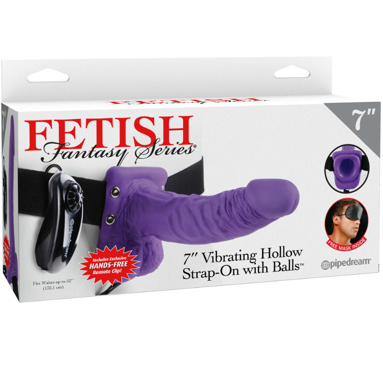 FETISH FANTASY SERIES - 7 HOLLOW STRAP-ON VIBRANDO COM BOLAS 17,8CM ROXO - Sexshoptuga  Sexshoptuga 