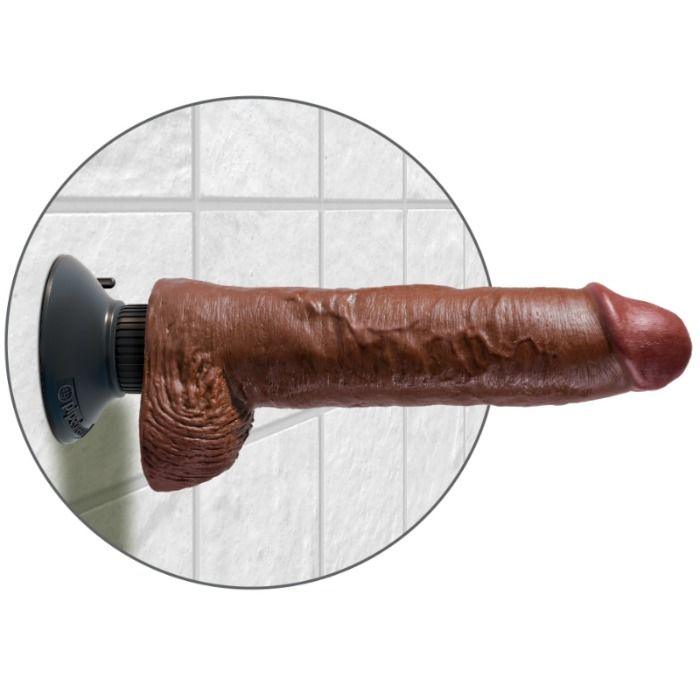 KING COCK - DILDO VIBRADOR COM TESTÍCULOS 25.5 CM COR MARROM - Sexshoptuga 