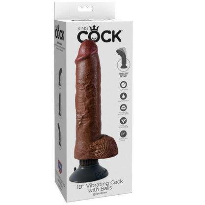 KING COCK - DILDO VIBRADOR COM TESTÍCULOS 25.5 CM COR MARROM - Sexshoptuga 