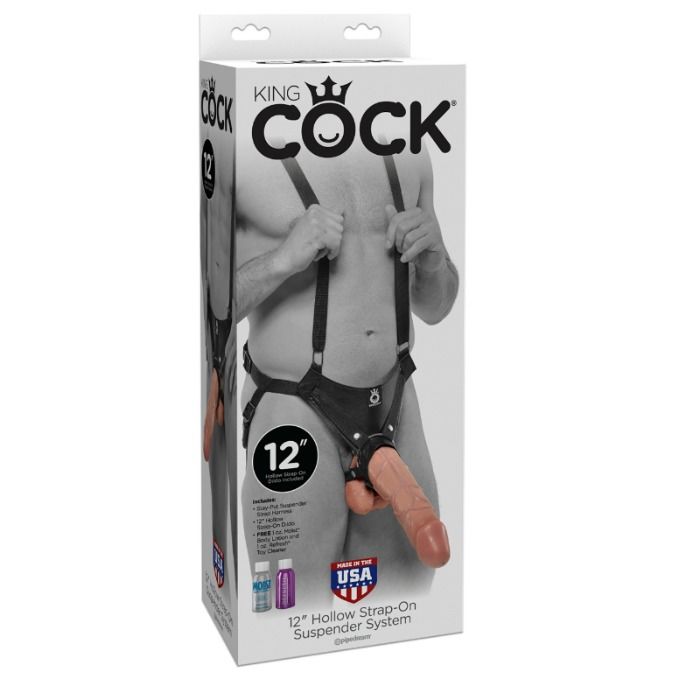 KING COCK - SISTEMA DE SUSPENSÃO 30,5 CM HOLLOW STRAP-ON - CARNE - Sexshoptuga 