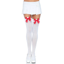 LEG AVENUE - COXAS EM NYLON COM LAO BRANCO / VERMELHO - Sexshoptuga 