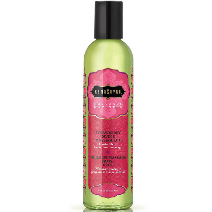 KAMASUTRA - ÓLEO DE MASSAGEM DE MORANGO DIVINO NATURALS 236ML - Sexshoptuga 