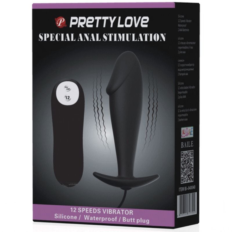 PRETTY LOVE - SILICONE ANAL PLUG FORMA DE PÊNIS E 12 MODOS DE VIBRAO PRETO - Sexshoptuga  Sexshoptuga 