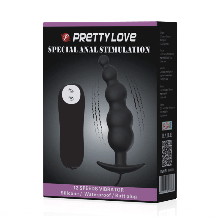 PRETTY LOVE - PLUG ANAL ESTIMULAO EXTRA DE SILICONE E 12 MODOS DE VIBRAO PRETO - Sexshoptuga  Sexshoptuga 