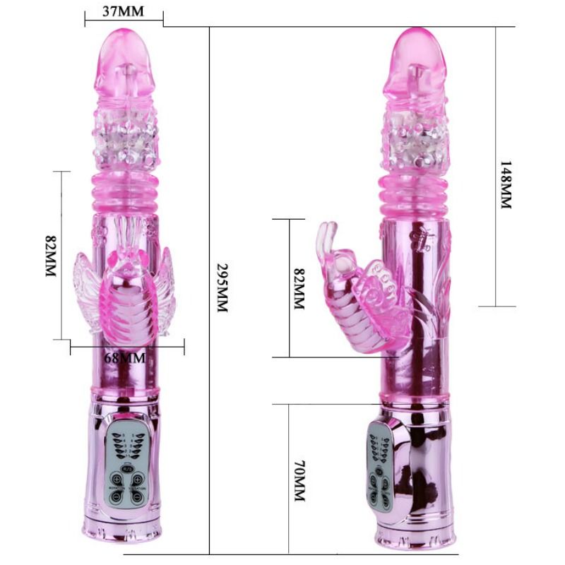 BAILE - VIBRADOR RECARREGVEL COM ROTAO E ESTIMULADOR DE BORBOLETA PULSANTE - Sexshoptuga  Sexshoptuga 