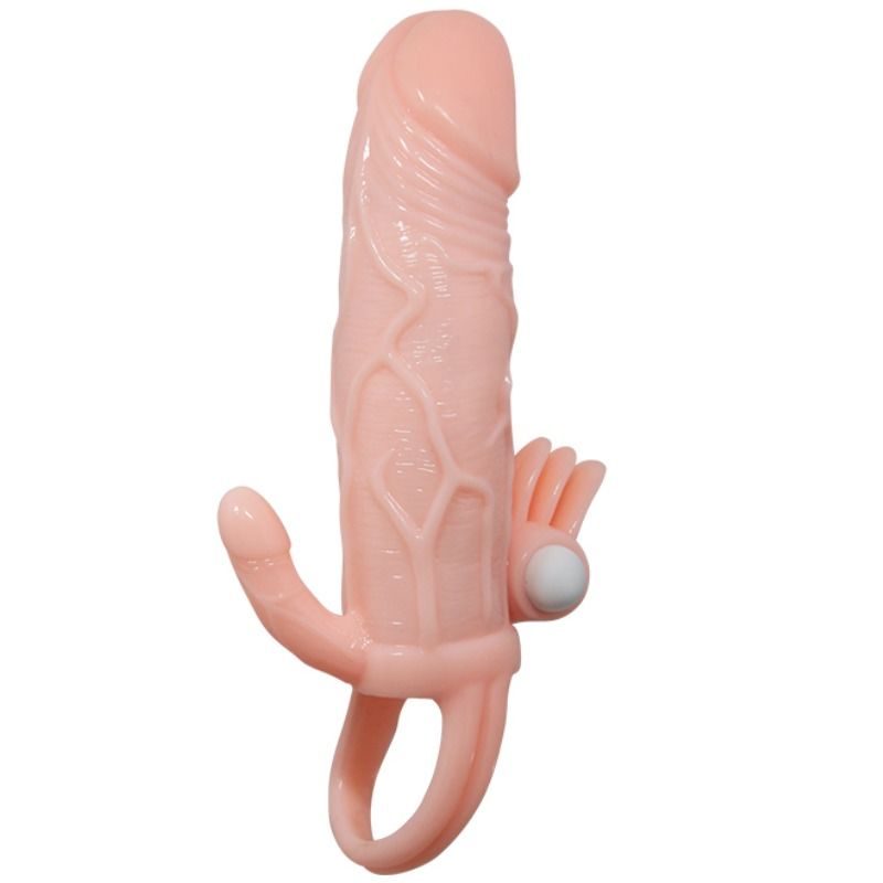 BAILE - CAPA PARA PÉNIS BRAVE MAN COM CARNE DE ESTIMULAÇÃO CLITÓRICA E ANAL 16.5 CM - Sexshoptuga  Sexshoptuga 