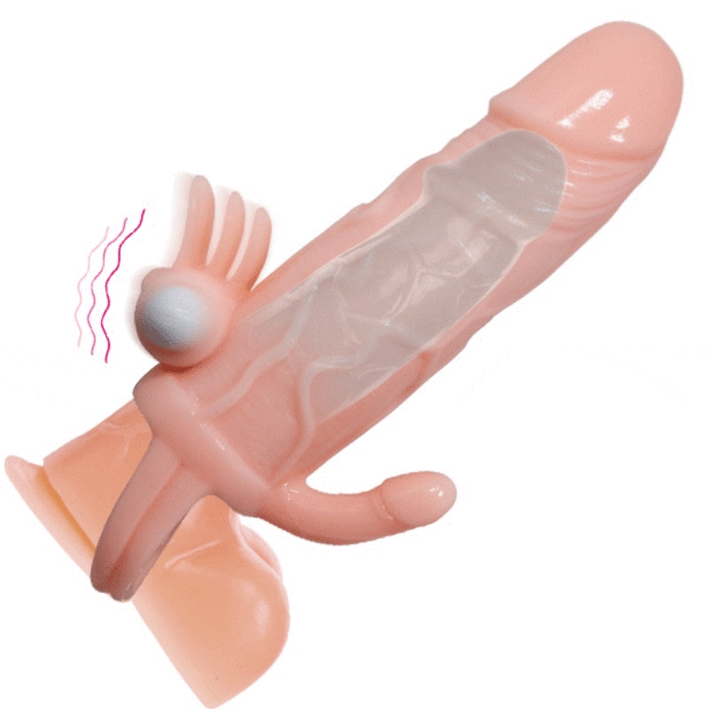 BAILE - CAPA PARA PÉNIS BRAVE MAN COM CARNE DE ESTIMULAÇÃO CLITÓRICA E ANAL 16.5 CM - Sexshoptuga  Sexshoptuga 