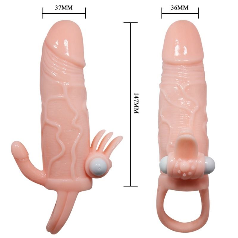 BAILE - CAPA PARA PÉNIS BRAVE MAN COM CARNE DE ESTIMULAÇÃO CLITÓRICA E ANAL 16.5 CM - Sexshoptuga  Sexshoptuga 