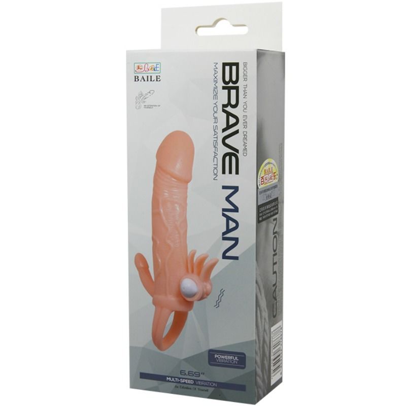 BAILE - CAPA PARA PÉNIS BRAVE MAN COM CARNE DE ESTIMULAÇÃO CLITÓRICA E ANAL 16.5 CM - Sexshoptuga  Sexshoptuga 