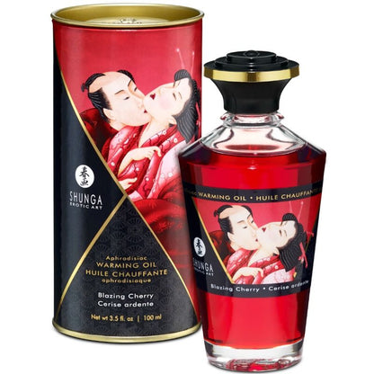 SHUNGA - ÓLEO DE MASSAGEM EFEITO CALOR SABOR INTENSO DE CEREJA 100 ML - Sexshoptuga 