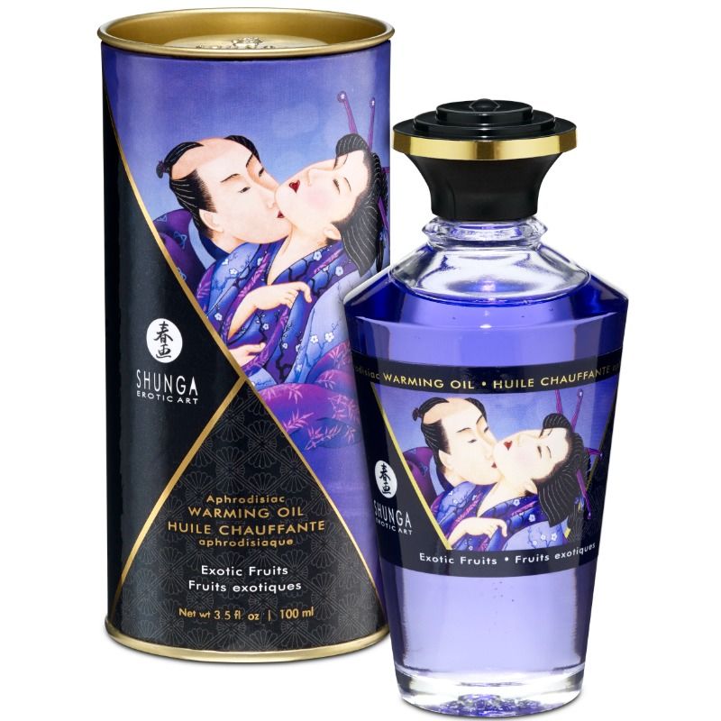 SHUNGA - ÓLEO DE MASSAGEM EFEITO CALOR SABOR DE FRUTAS EXÓTICAS 100 ML - Sexshoptuga  Sexshoptuga 