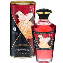 SHUNGA - ÓLEO DE MASSAGEM COM EFEITO CALOR DE MORANGOS E CAVA 100 ML - Sexshoptuga 