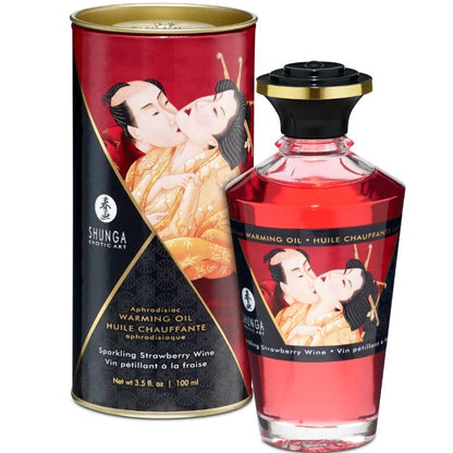 SHUNGA - ÓLEO DE MASSAGEM COM EFEITO CALOR DE MORANGOS E CAVA 100 ML - Sexshoptuga 