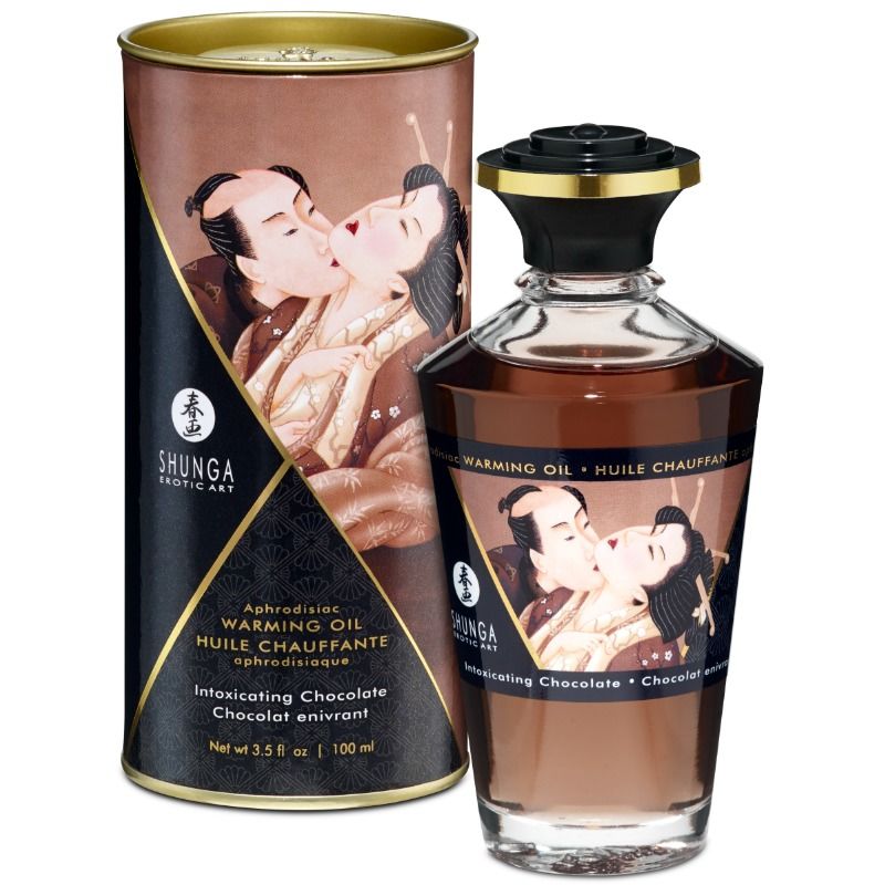 SHUNGA - ÓLEO DE MASSAGEM COM EFEITO CALOR SABOR INTENSO DE CHOCOLATE 100 ML - Sexshoptuga  Sexshoptuga 