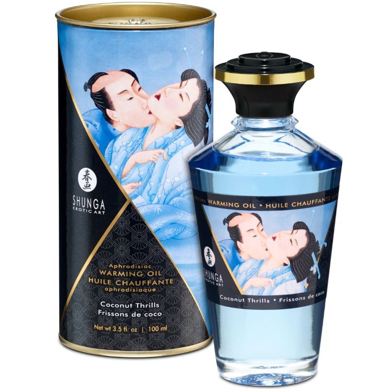 SHUNGA - ÓLEO DE MASSAGEM COM EFEITO CALOR SABOR DE COCO 100 ML - Sexshoptuga  Sexshoptuga 