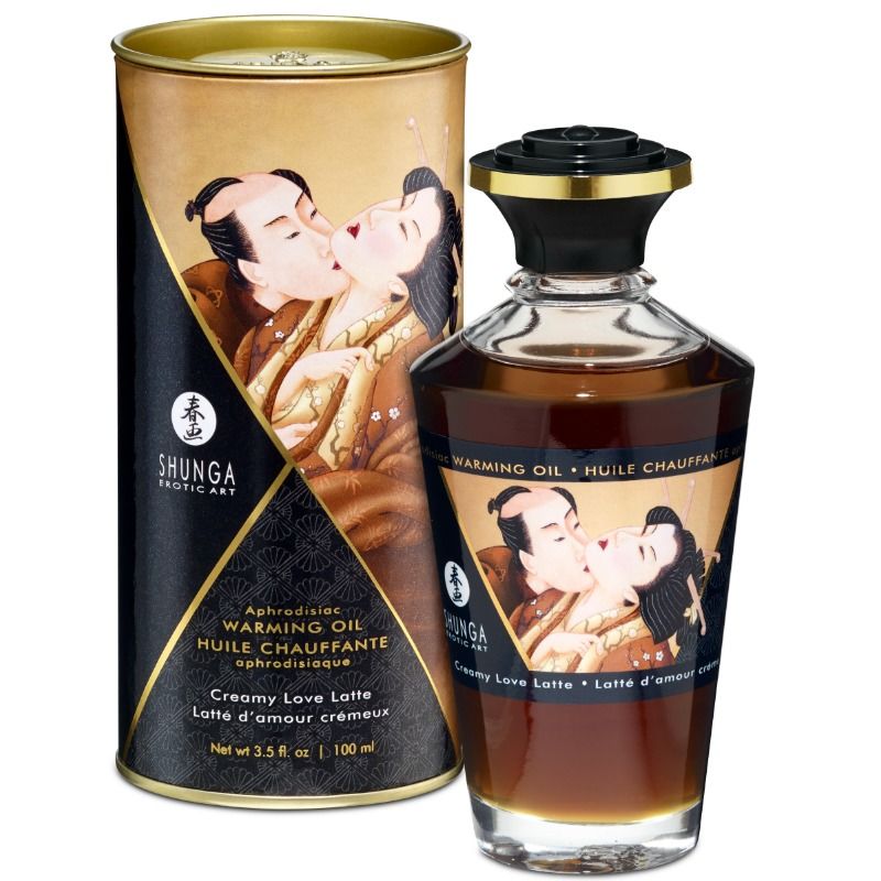 SHUNGA - ÓLEO DE MASSAGEM COM EFEITO DE CALOR SABOR CREMOSO LOVE LATTE 100 ML - Sexshoptuga  Sexshoptuga 