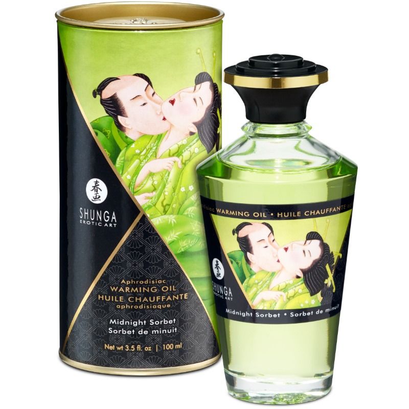 SHUNGA - ÓLEO DE MASSAGEM COM EFEITO CALOR SABOR MIDNIGHT SORBT 100 ML - Sexshoptuga  Sexshoptuga 