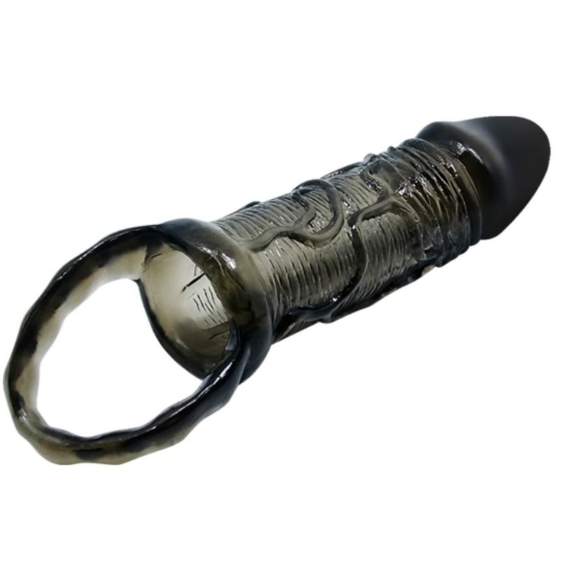 BAILE - CAPA EXTENSORA DE PÊNIS COM ALA PARA TESTÍCULOS PRETA 13.5 CM - Sexshoptuga  Sexshoptuga 