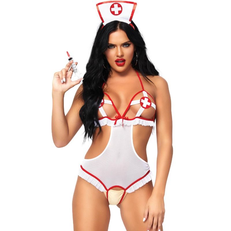 LEG AVENUE - NURSE ABERTO CROTHLESS TEDDY TAMANHO ÚNICO - Sexshoptuga  Sexshoptuga 