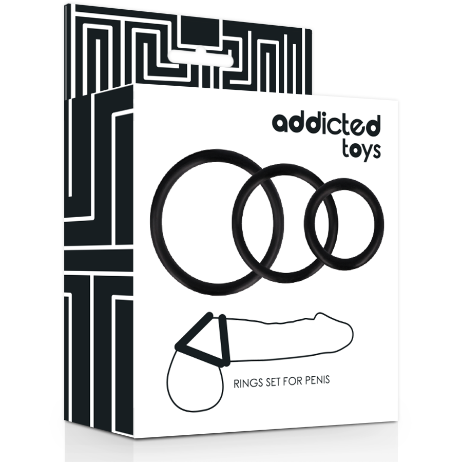 ADDICTED TOYS - CONJUNTO DE ANÉIS DE PARA PÉNIS PRETO - Sexshoptuga  Sexshoptuga 