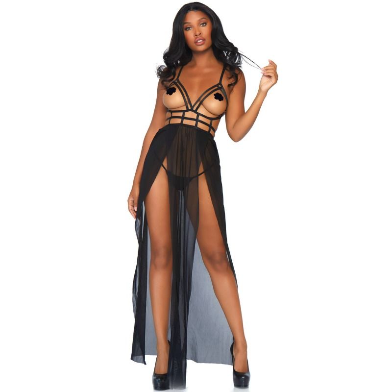 LEG AVENUE - VESTIDO MAXI CAGE E TANGA S/M - Sexshoptuga 