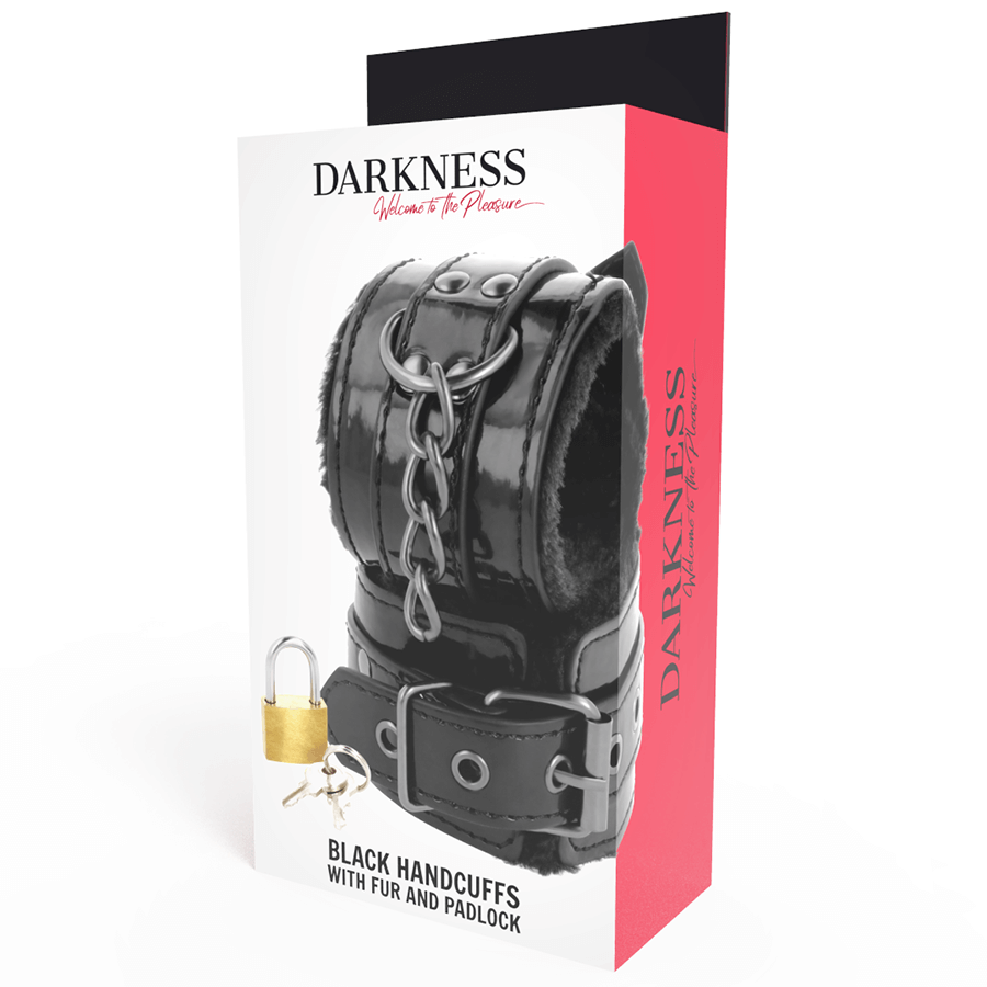 DARKNESS - ALGEMAS DE COURO AJUSTVEIS PRETAS COM CADEADO - Sexshoptuga  Sexshoptuga 