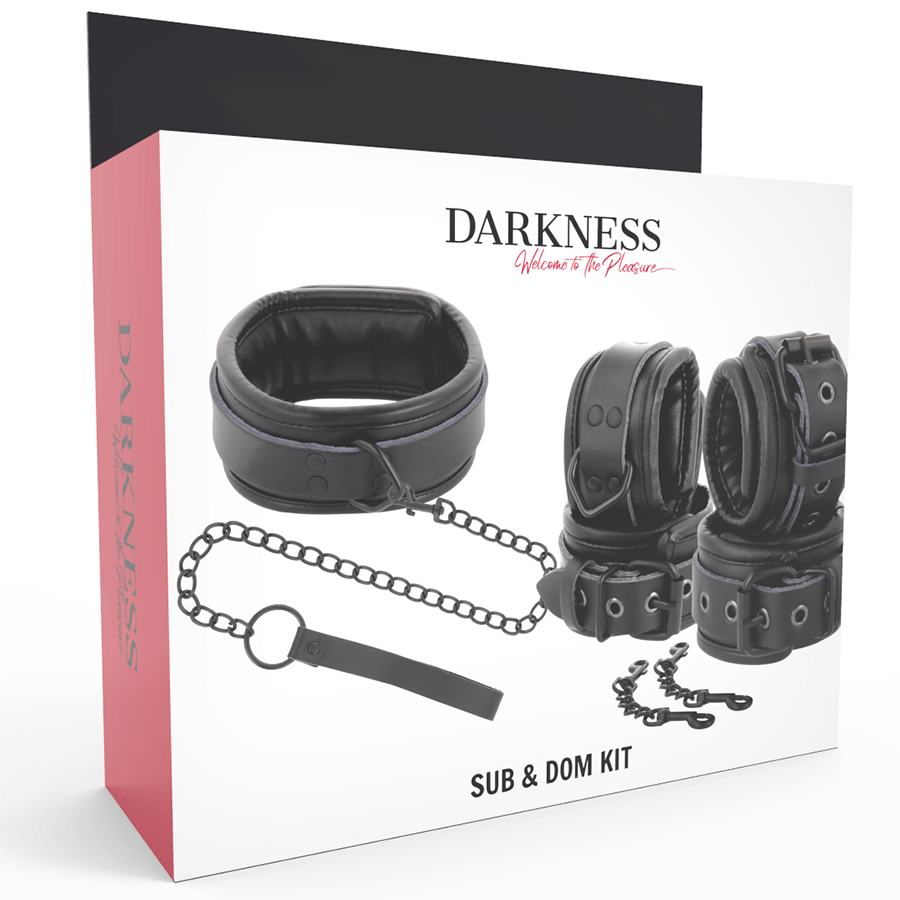 DARKNESS - ALGEMAS E COLAR DE COURO PRETO - Sexshoptuga  Sexshoptuga 