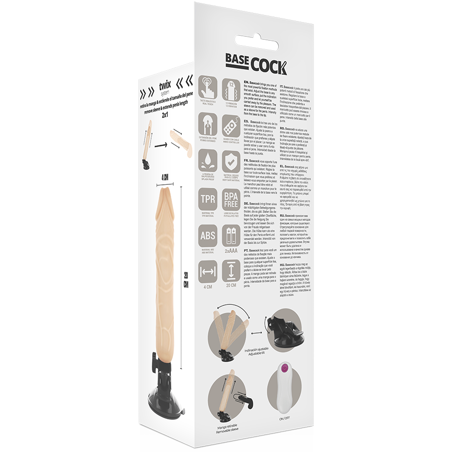 BASECOCK - VIBRADOR DE CONTROLE REMOTO NATURAL REALISTA 20 CM -O- 4 CM - Sexshoptuga 