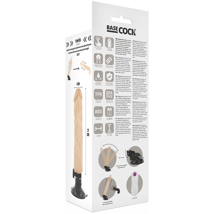 BASECOCK - VIBRADOR REALÍSTICO CONTROLE REMOTO NATURAL 21 CM -O- 4 CM - Sexshoptuga  Sexshoptuga 