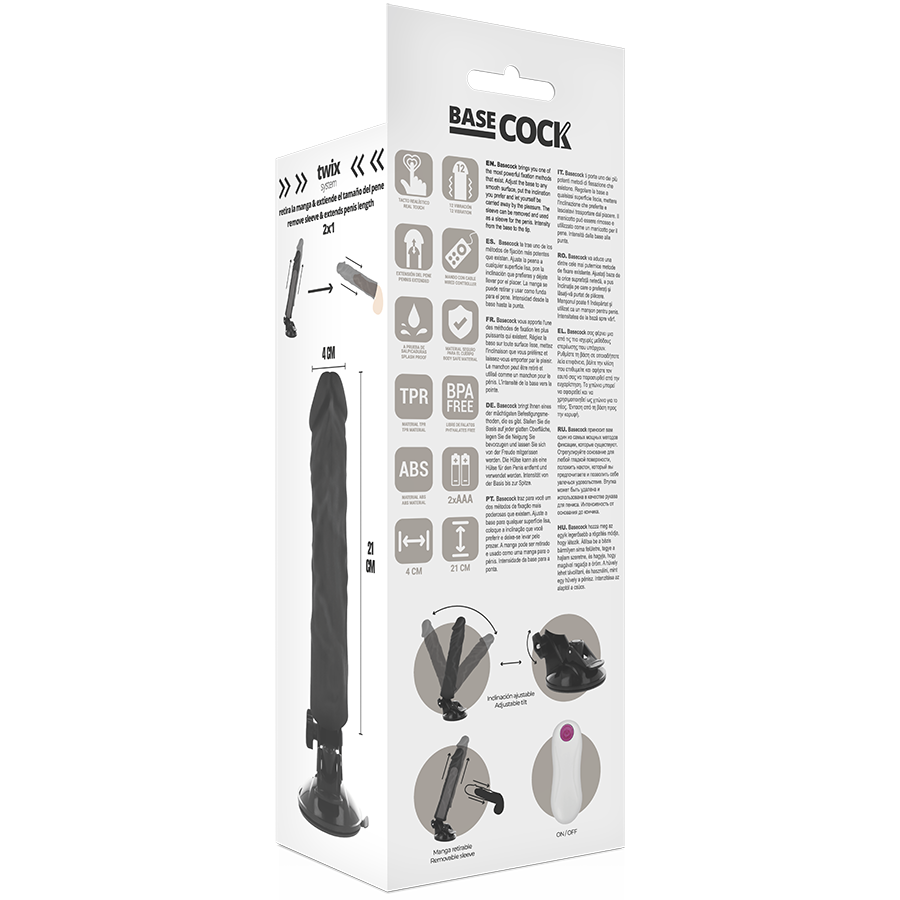 BASECOCK - VIBRADOR REALÍSTICO CONTROLE REMOTO NATURAL 21 CM -O- 4 CM - Sexshoptuga  Sexshoptuga 