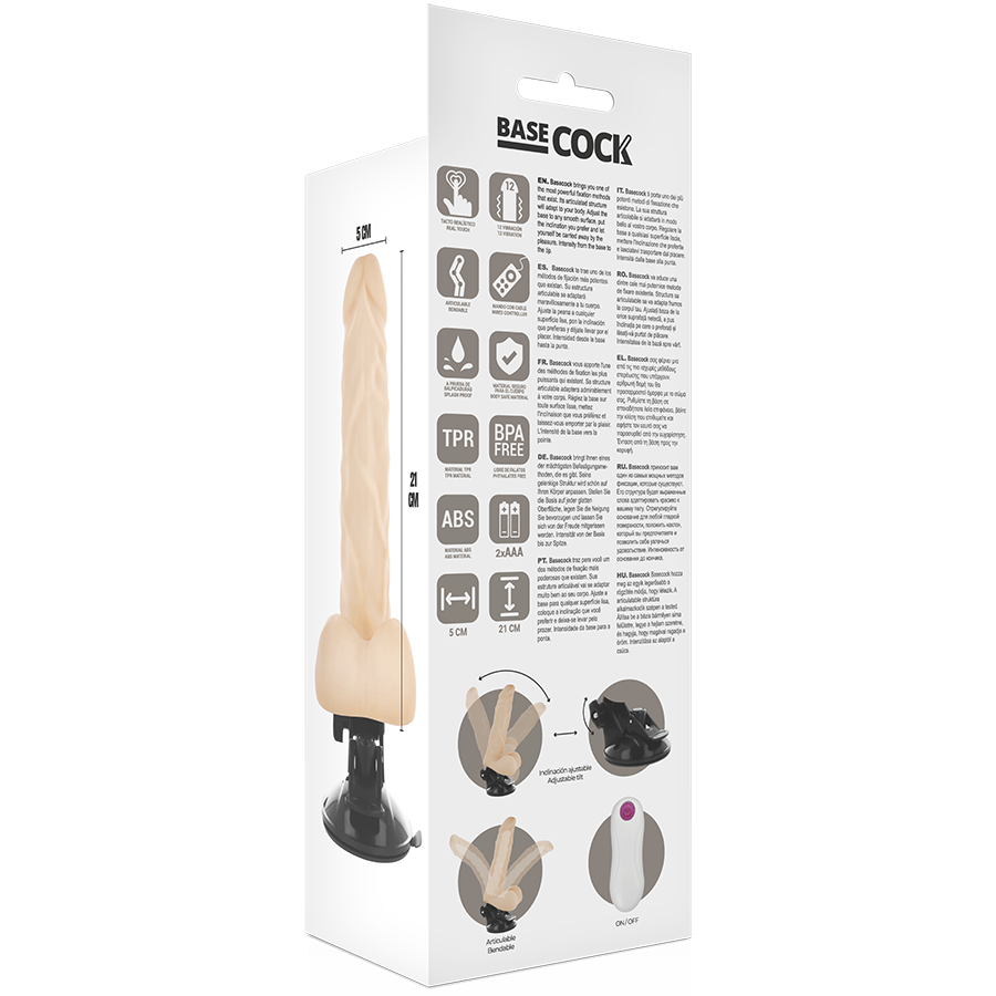 BASECOCK - VIBRADOR ARTICULVEL CONTROLE REMOTO NATURAL 21 CM -O- 5 CM - Sexshoptuga  Sexshoptuga 