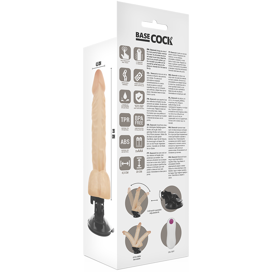 BASECOCK - VIBRADOR ARTICULVEL CONTROLE REMOTO NATURAL 20 CM -O- 4.5 CM - Sexshoptuga  Sexshoptuga 