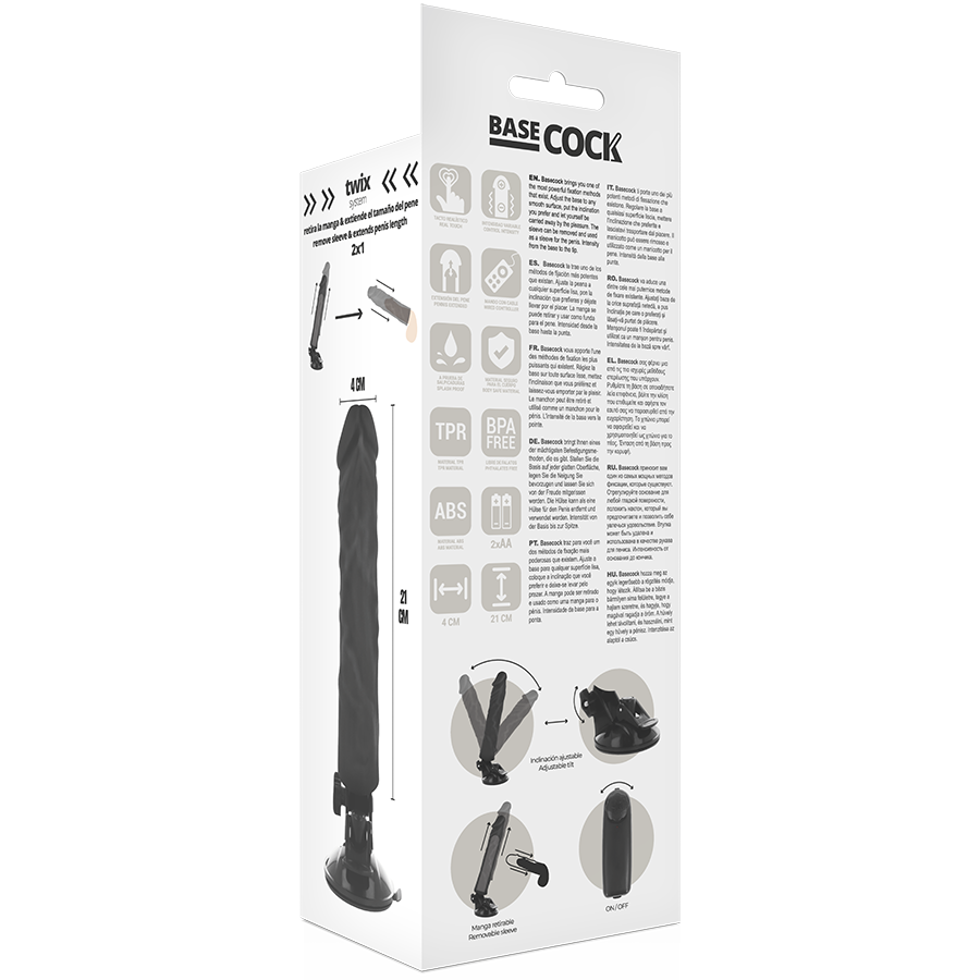 BASECOCK - VIBRADOR REALÍSTICO CONTROLE REMOTO NATURAL 21 CM -O- 4 CM - Sexshoptuga 