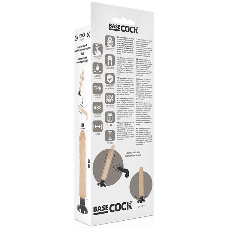 BASECOCK - VIBRADOR REALÍSTICO 2-1 NATURAL 20 CM -O- 4 CM - Sexshoptuga 