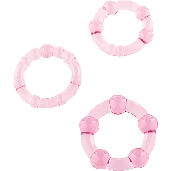 SEVEN CREATIONS - CONJUNTO DE TRÊS ANÉIS PARA PÊNIS ROSA - Sexshoptuga  Sexshoptuga 