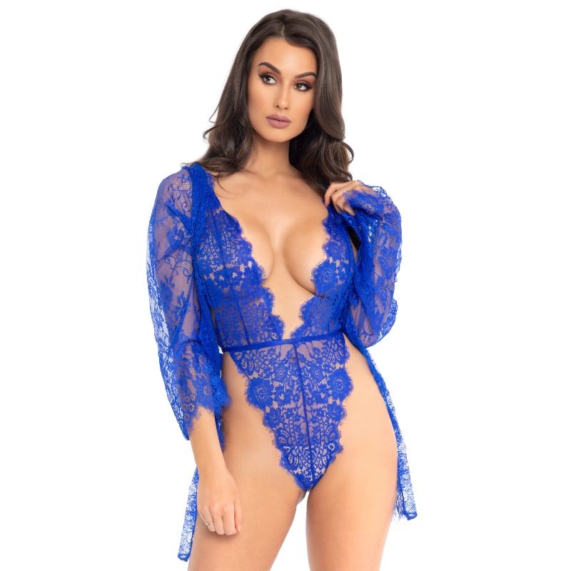 LEG AVENUE - TEDDY E ROBE AZUL S - Sexshoptuga  Sexshoptuga 