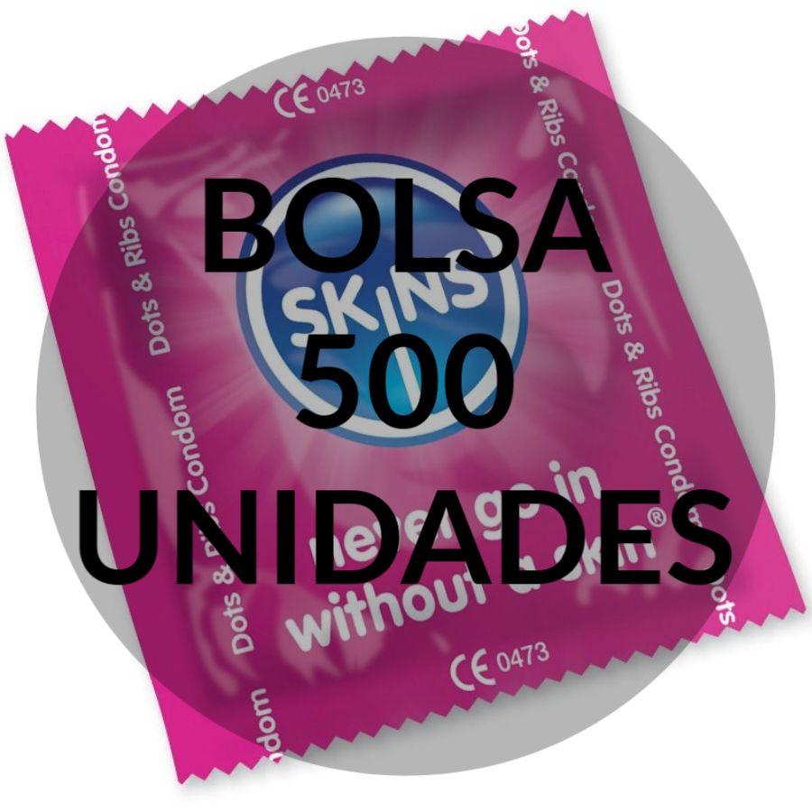 SKINS - SACO PONTOS E TIRAS DE PRESERVATIVOS SKINS 500 UNIDADES - Sexshoptuga  Sexshoptuga 