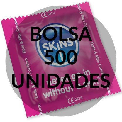 SKINS - SACO PONTOS E TIRAS DE PRESERVATIVOS SKINS 500 UNIDADES - Sexshoptuga 