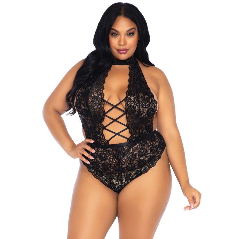 LEG AVENUE - FLORAL RENDA CROTHLESS TEDDY PLUS SIZE - Sexshoptuga  Sexshoptuga 