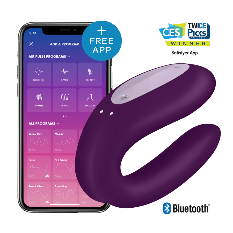 SATISFYER - DOUBLE JOY CON APP PRETO - Sexshoptuga  Sexshoptuga 