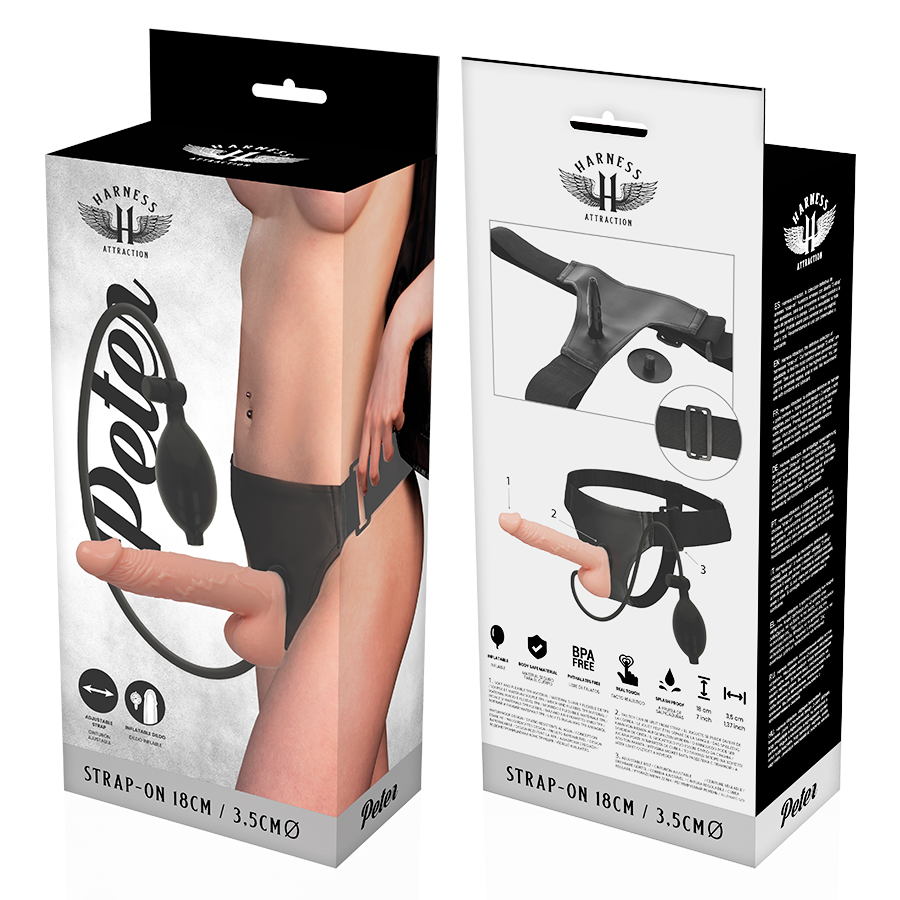 HARNESS ATTRACTION - RNES PETER COM PÊNIS INFLVEL 18 CM -O- 3.5 CM - Sexshoptuga  Sexshoptuga 