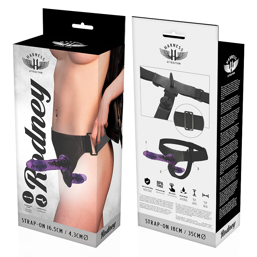 HARNESS ATTRACTION - RODNEY DUPLA PENETRACI N VIBRADOR 18 CM -O- 3.5 CM - Sexshoptuga  Sexshoptuga 