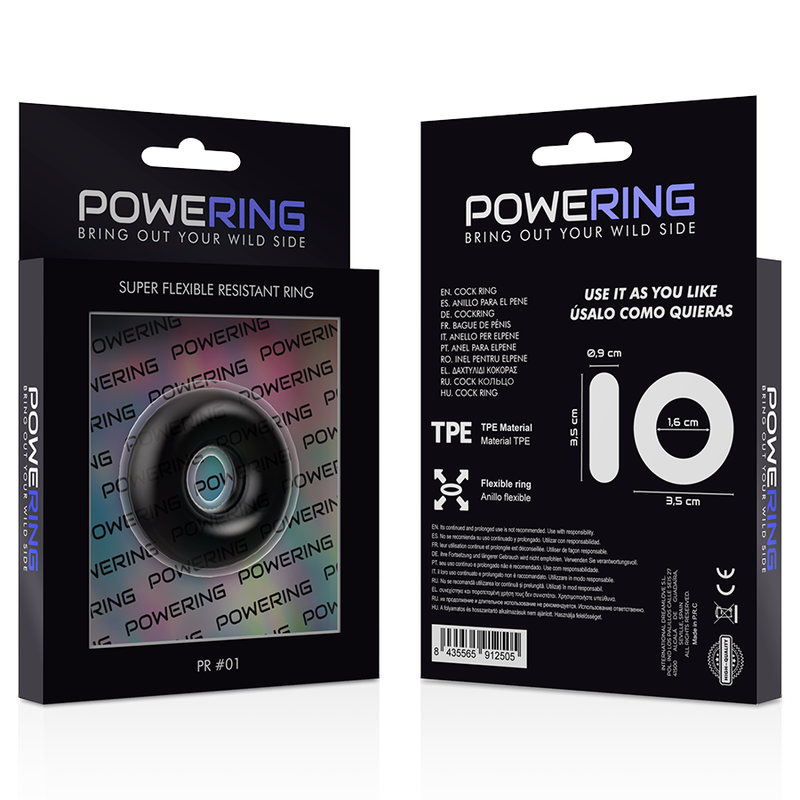 POWERING - ANEL PARA O PÉNIS SUPER FLEXÍVEL E RESISTENTE 3,5 CM PRETO - Sexshoptuga 