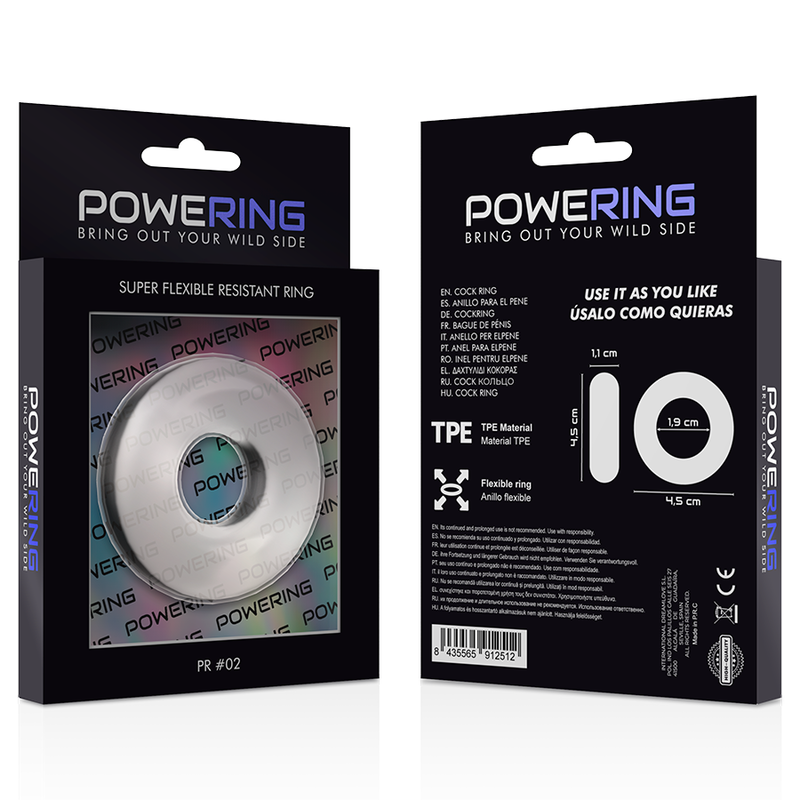 POWERING - ANEL PARA O PÊNIS SUPER FLEXÍVEL E RESISTENTE 4,5CM TRANSPARENTE - Sexshoptuga  Sexshoptuga 