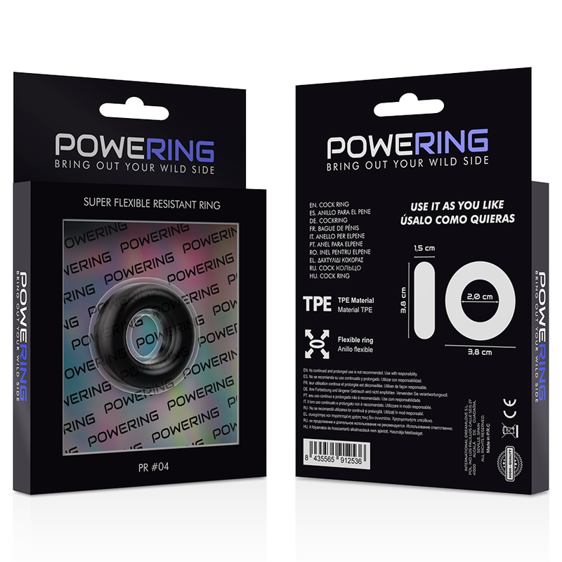 POWERING - ANEL PARA PÊNIS SUPER FLEXÍVEL E RESISTENTE 3,8CM PR04 PRETO - Sexshoptuga  Sexshoptuga 