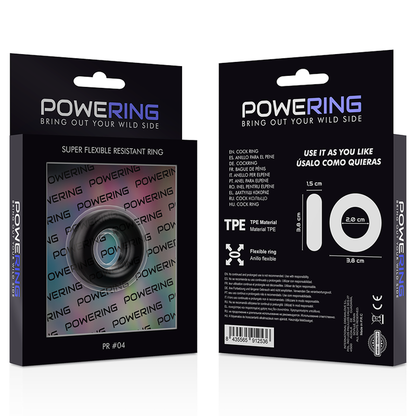 POWERING - ANEL PARA PÊNIS SUPER FLEXÍVEL E RESISTENTE 3,8CM PR04 PRETO - Sexshoptuga 